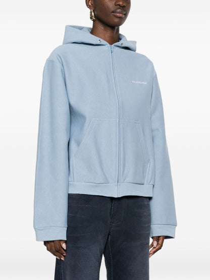 Balenciaga Zip-Up Hooded Sweater Clear Blue