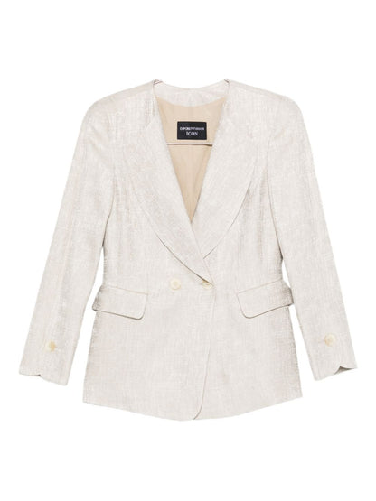 Emporio Armani Double Breasted Viscose Jacket Beige