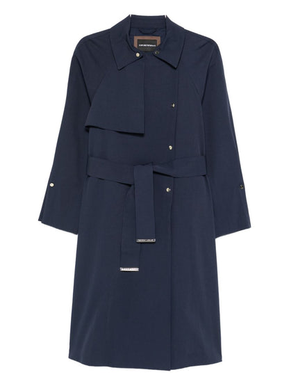 Emporio Armani Cotton Blend Trench Coat Blue