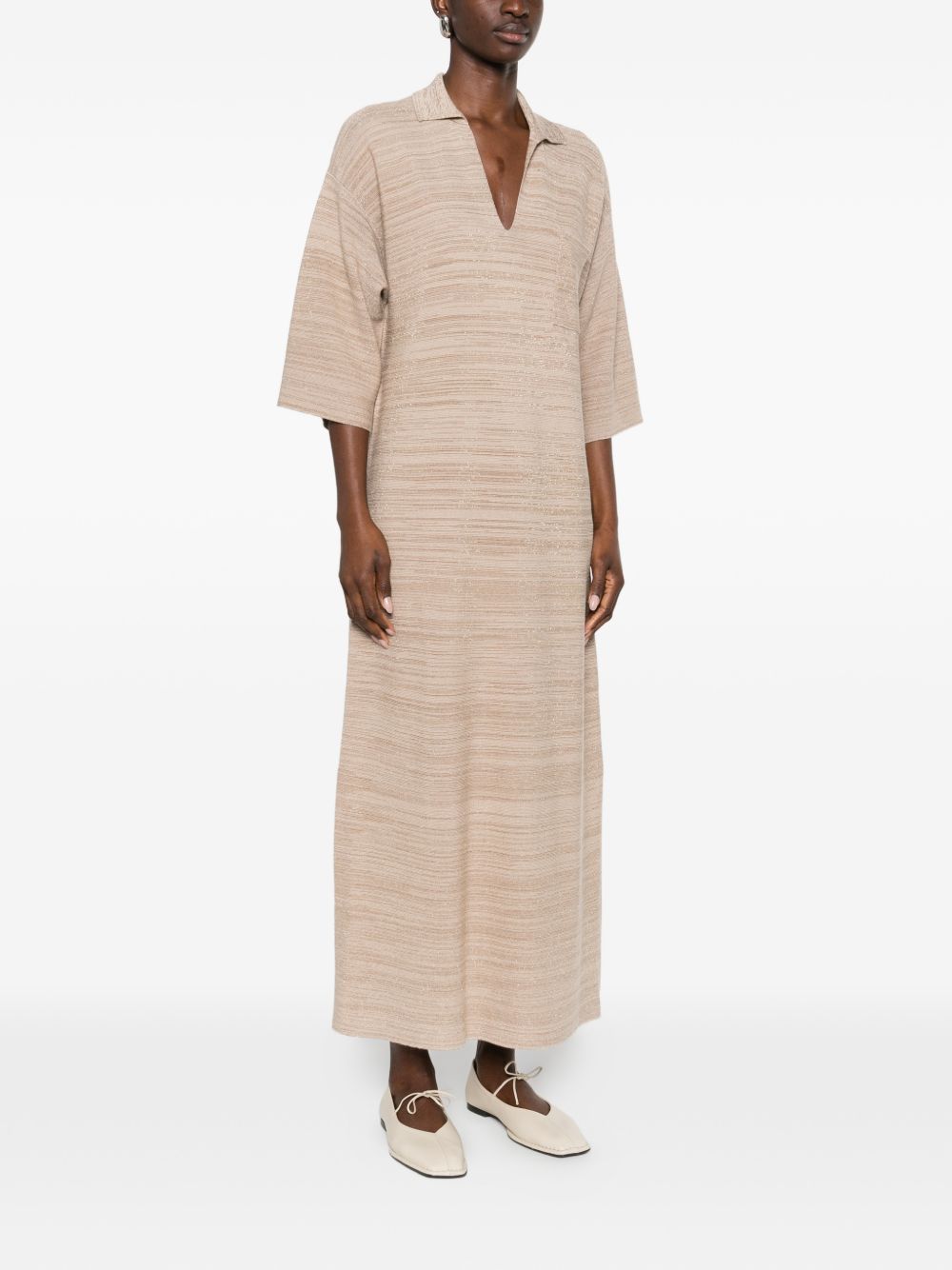 Fabiana Filippi Striped Polo Wool Shirtdress Beige