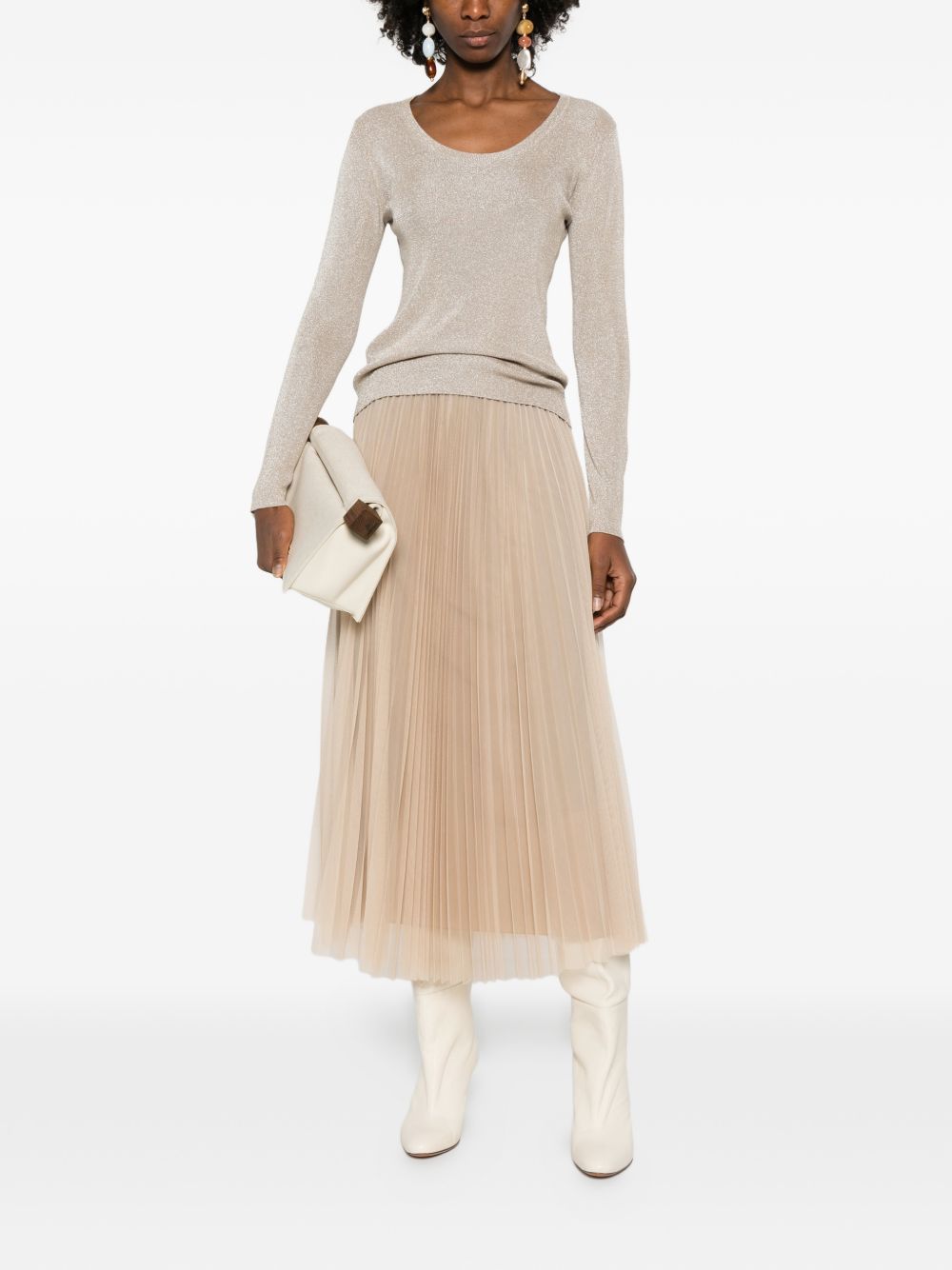 Fabiana Filippi Crewneck Fine Ribbed Sweater Ivory ivory