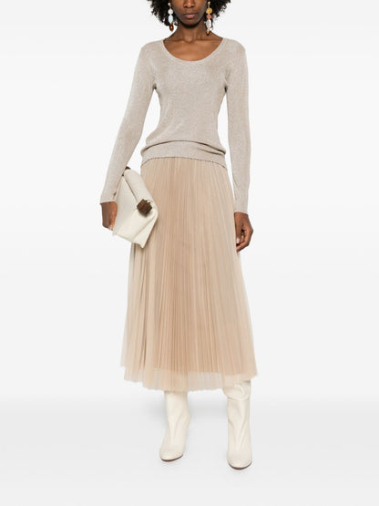 Fabiana Filippi Crewneck Fine Ribbed Sweater Ivory ivory