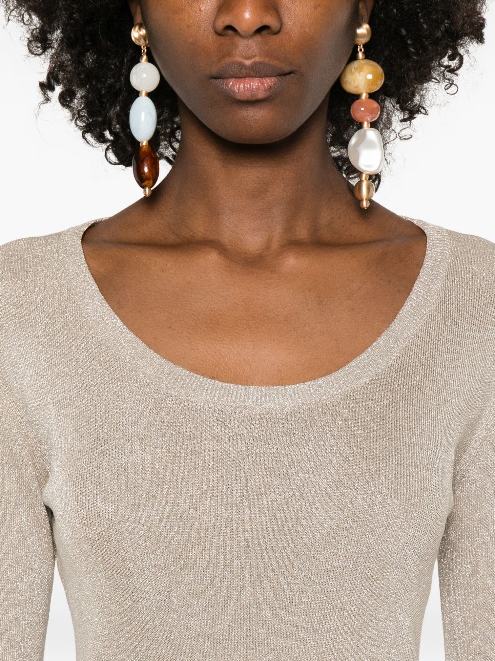 Fabiana Filippi Crewneck Fine Ribbed Sweater Ivory ivory