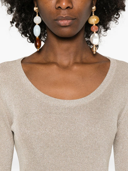 Fabiana Filippi Crewneck Fine Ribbed Sweater Ivory ivory