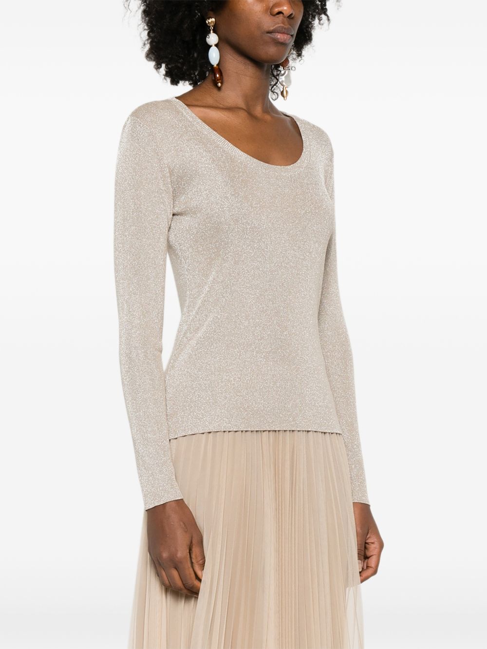 Fabiana Filippi Crewneck Fine Ribbed Sweater Ivory ivory