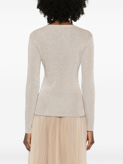 Fabiana Filippi Crewneck Fine Ribbed Sweater Ivory ivory