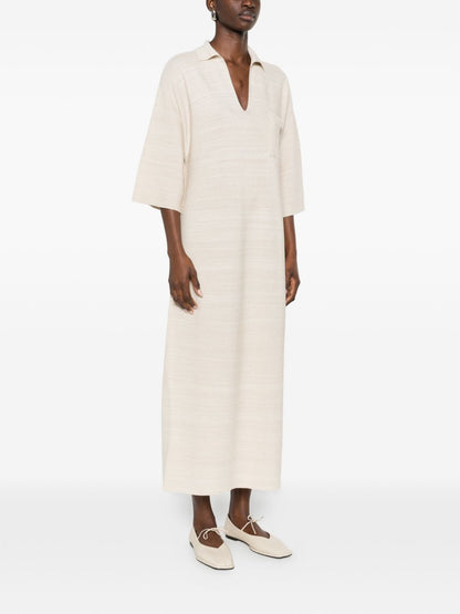 Fabiana Filippi V-Neck Wool Shirtdress Ivory ivory
