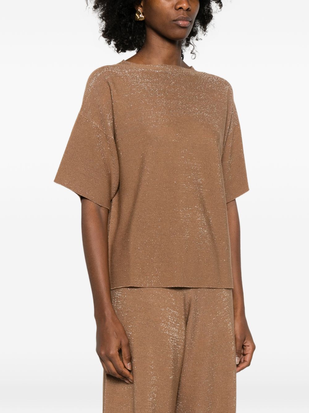 Fabiana Filippi Round Neck Wool Sweater Brown