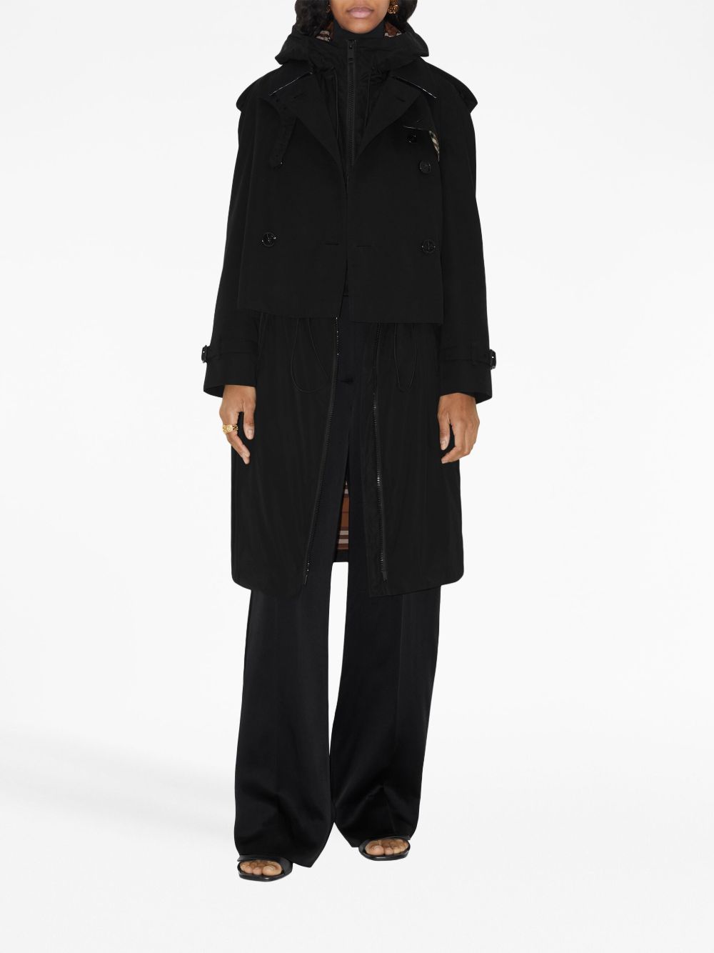 Burberry Cropped Cotton Trench Coat Black black