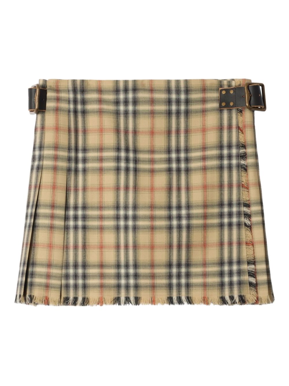burberry check pattern wool mini skirt beige