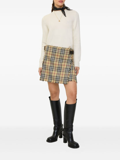 burberry check pattern wool mini skirt beige