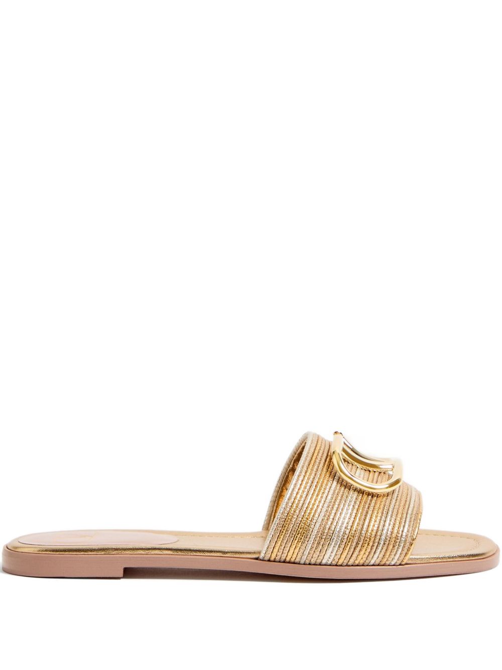 Valentino Garavani Vlogo Signature Metallic Slides - Gold