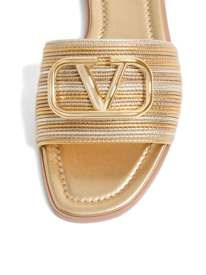 Valentino Garavani Vlogo Signature Metallic Slides - Gold