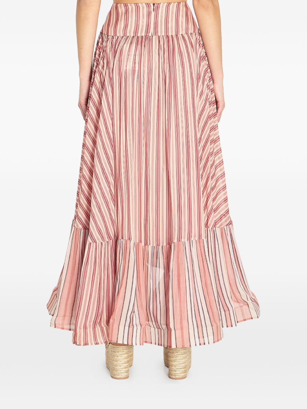 Zimmermann Striped Asymmetric Midi Skirt Red