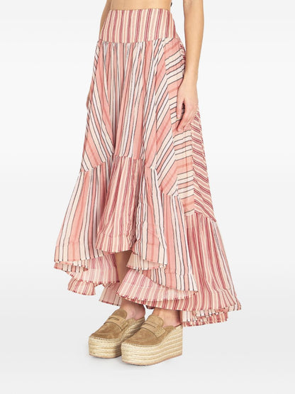 Zimmermann Striped Asymmetric Midi Skirt Red