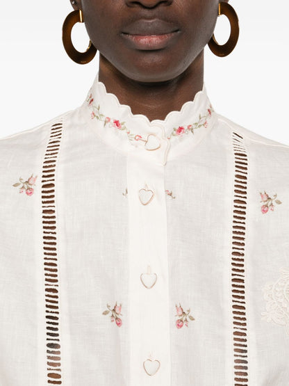 Zimmermann Floral Linen Button Shirt Beige