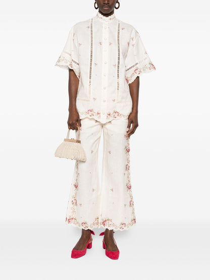 Zimmermann Floral Linen Button Shirt Beige
