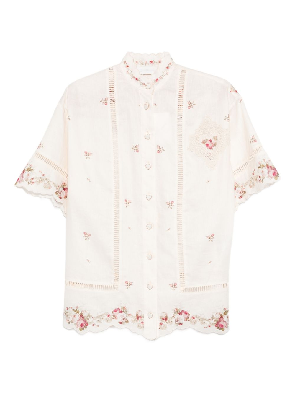 Zimmermann Floral Linen Button Shirt Beige
