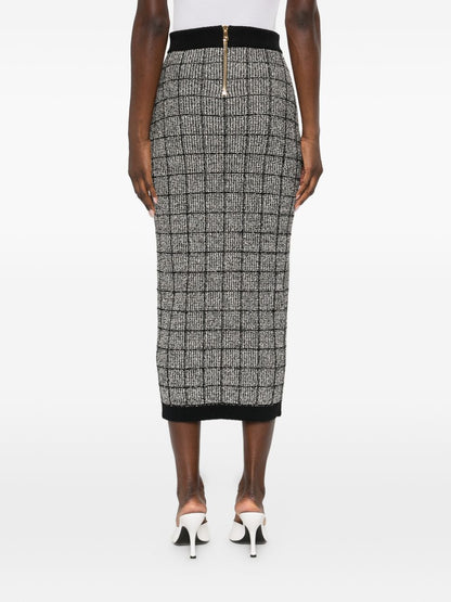 Balmain Checked Tweed High-Waist Skirt Black
