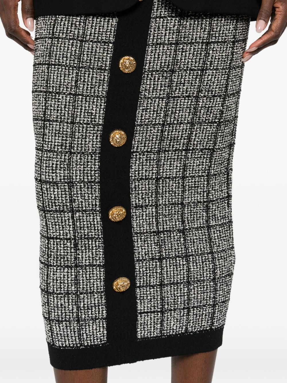 Balmain Checked Tweed High-Waist Skirt Black
