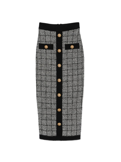 Balmain Checked Tweed High-Waist Skirt Black