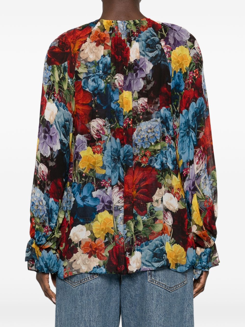 Alice + Olivia Floral Print Ruffled Blouse Blue