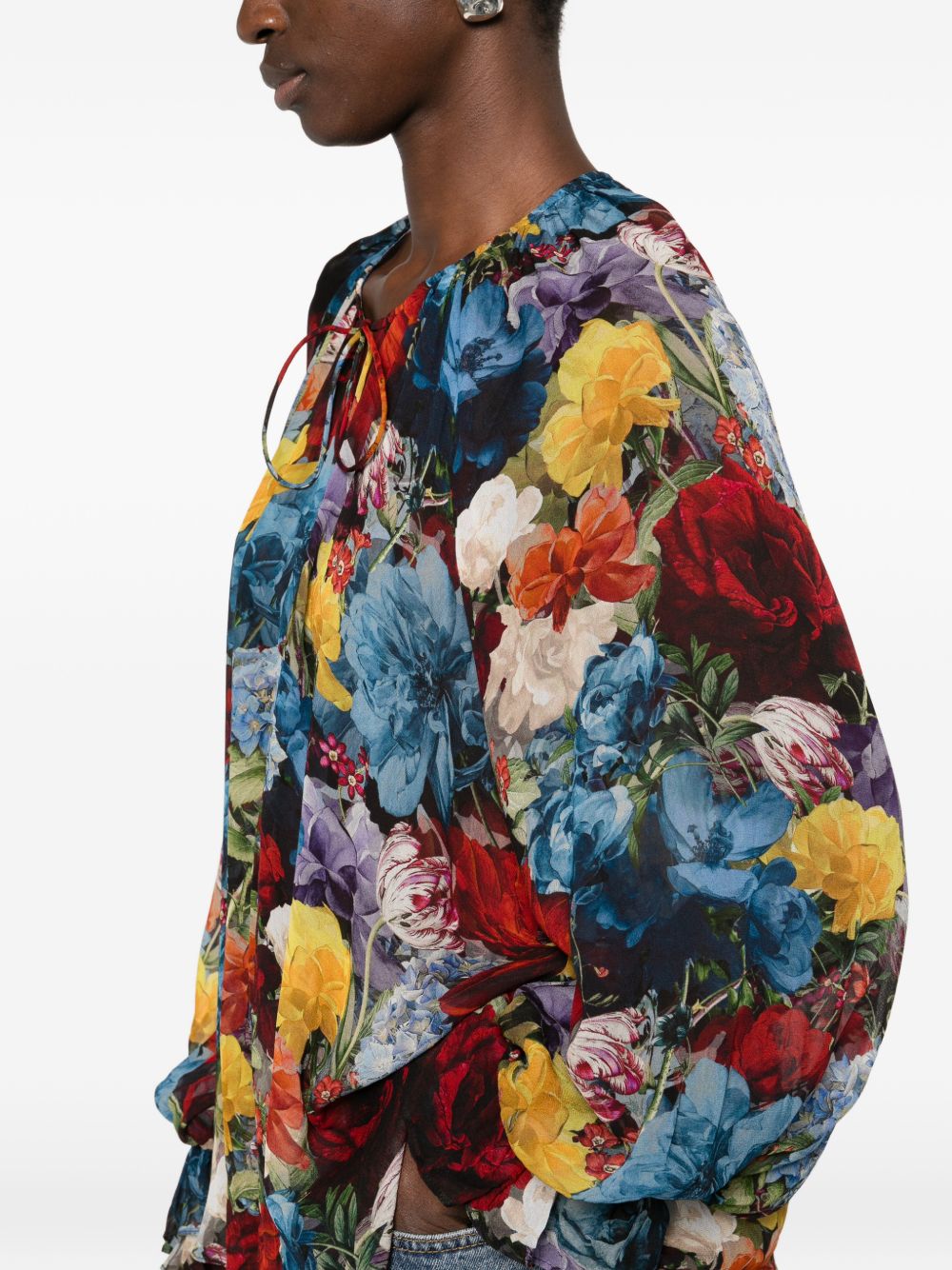 Alice + Olivia Floral Print Ruffled Blouse Blue