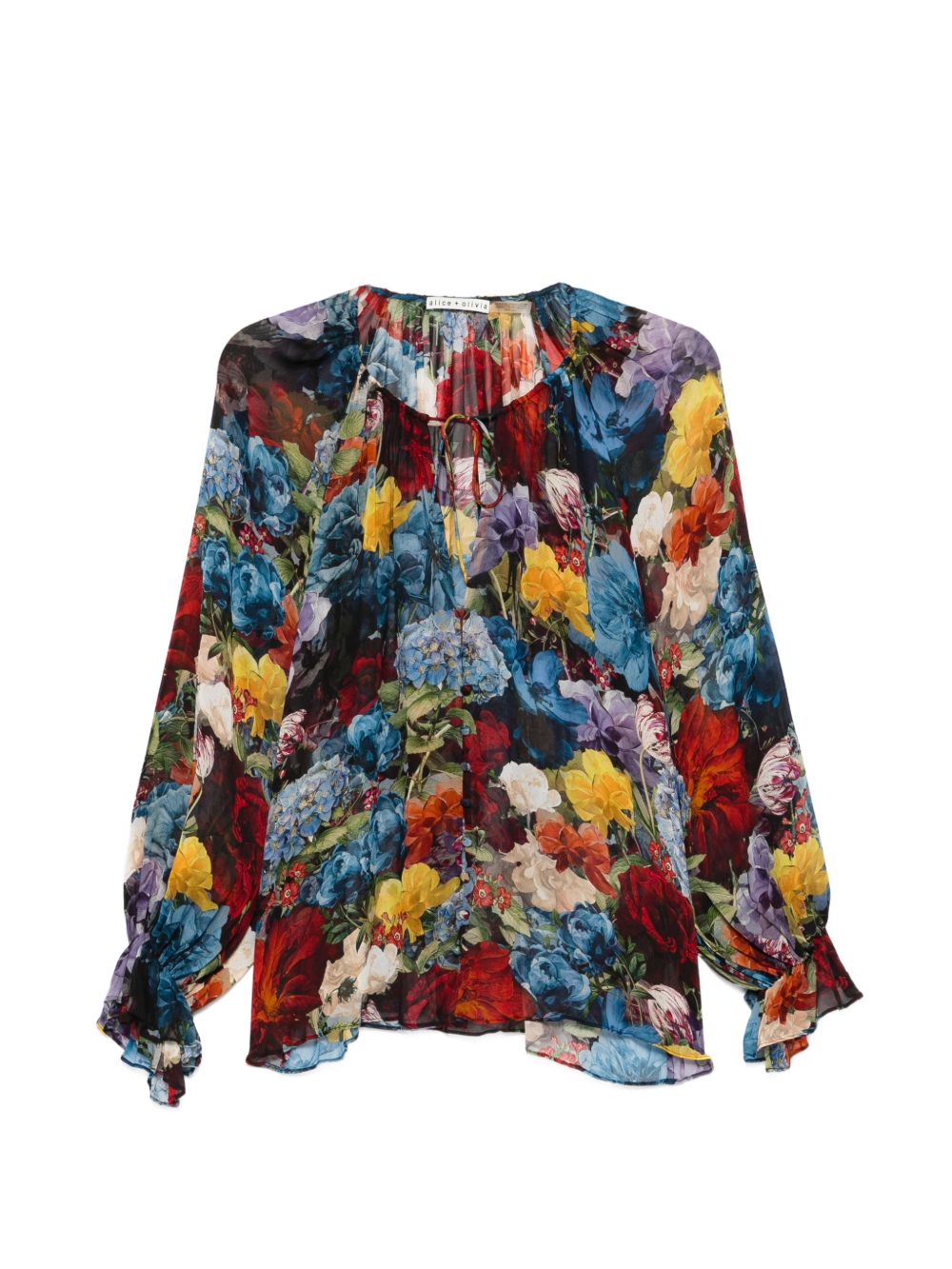 Alice + Olivia Floral Print Ruffled Blouse Blue