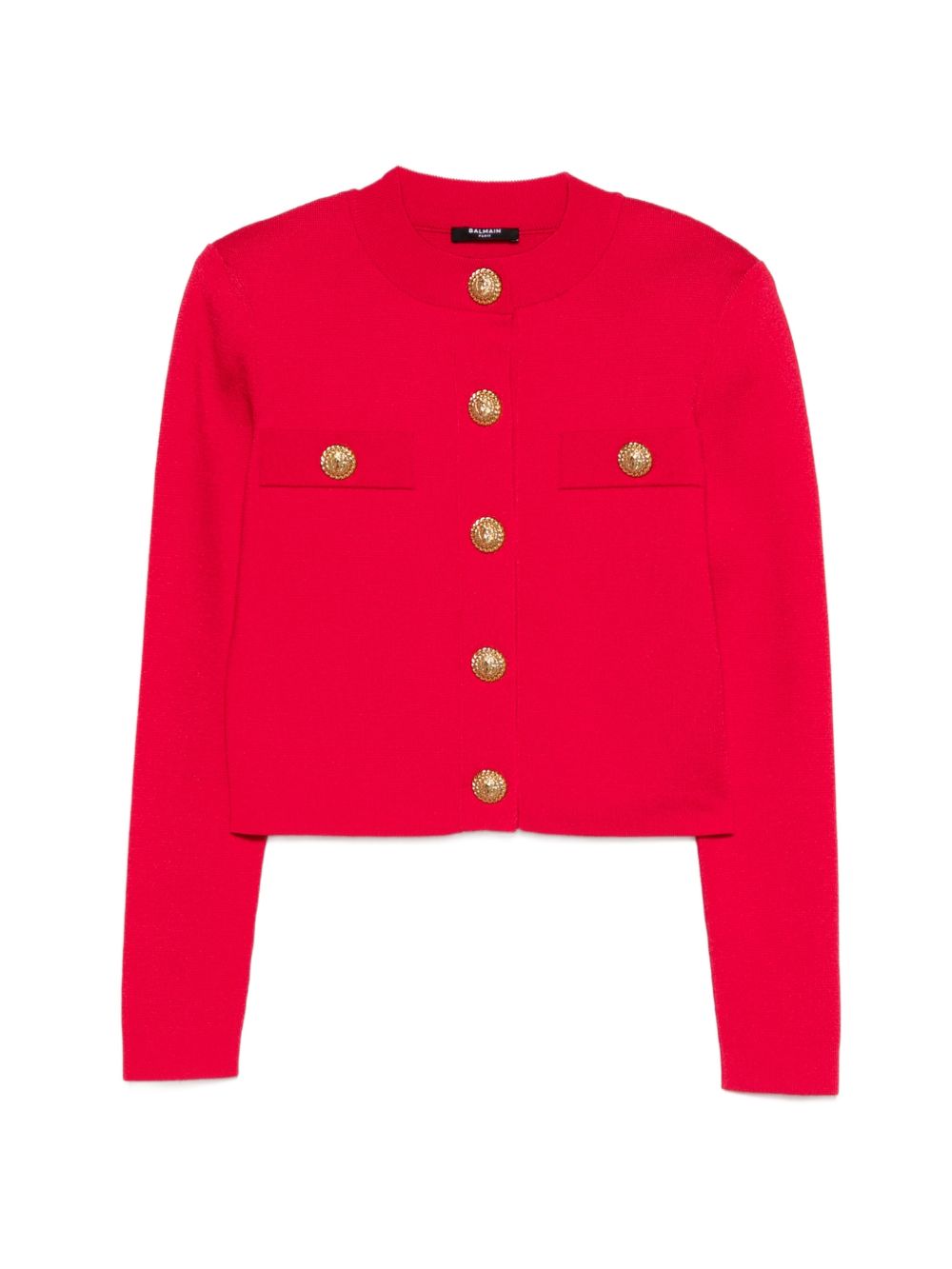 Balmain Crewneck Cardigan Gold Buttons Fuchsia