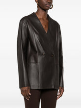 Emporio Armani Double-Breasted Leather Blazer Brown