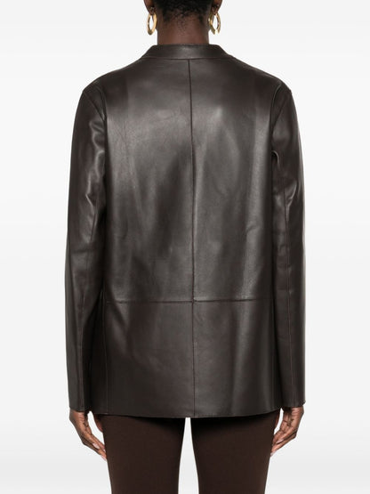 Emporio Armani Double-Breasted Leather Blazer Brown