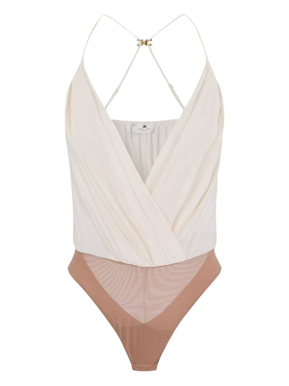 Elisabetta Franchi Crossover Mesh Bodysuit White white
