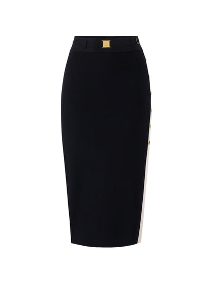 Elisabetta Franchi Knitted Midi Side Slit Skirt Black