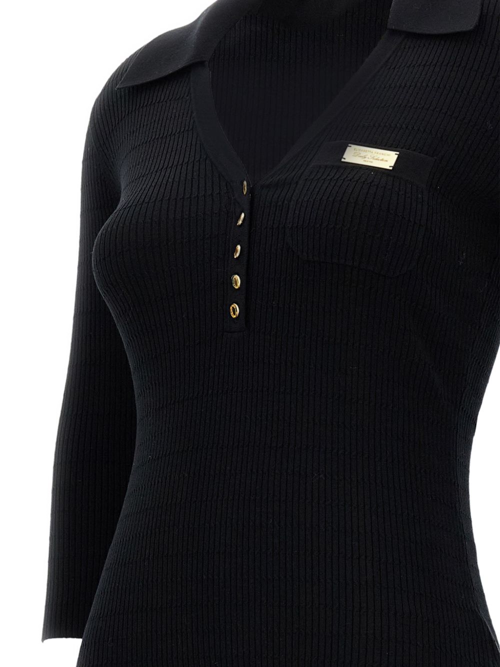 Elisabetta Franchi V-Neck Ribbed Sweater Black