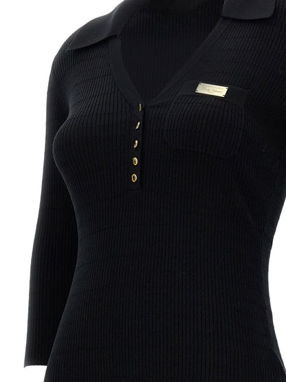 Elisabetta Franchi V-Neck Ribbed Sweater Black