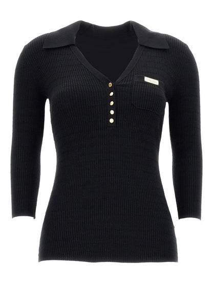 Elisabetta Franchi V-Neck Ribbed Sweater Black