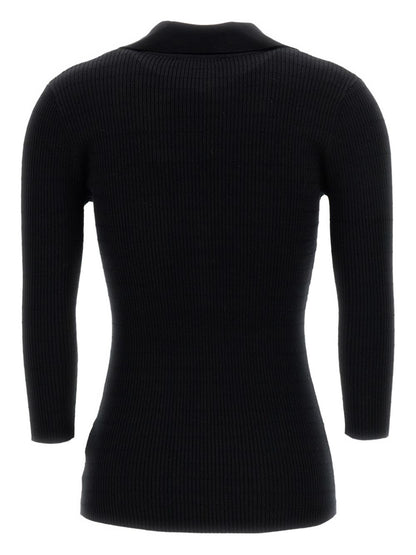 Elisabetta Franchi V-Neck Ribbed Sweater Black