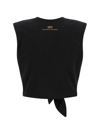 Elisabetta Franchi Sleeveless Knot Cropped Top Black