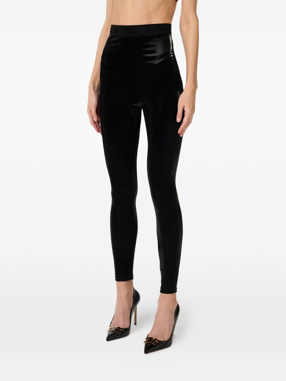Elisabetta Franchi High-Waisted Logo Leggings Black