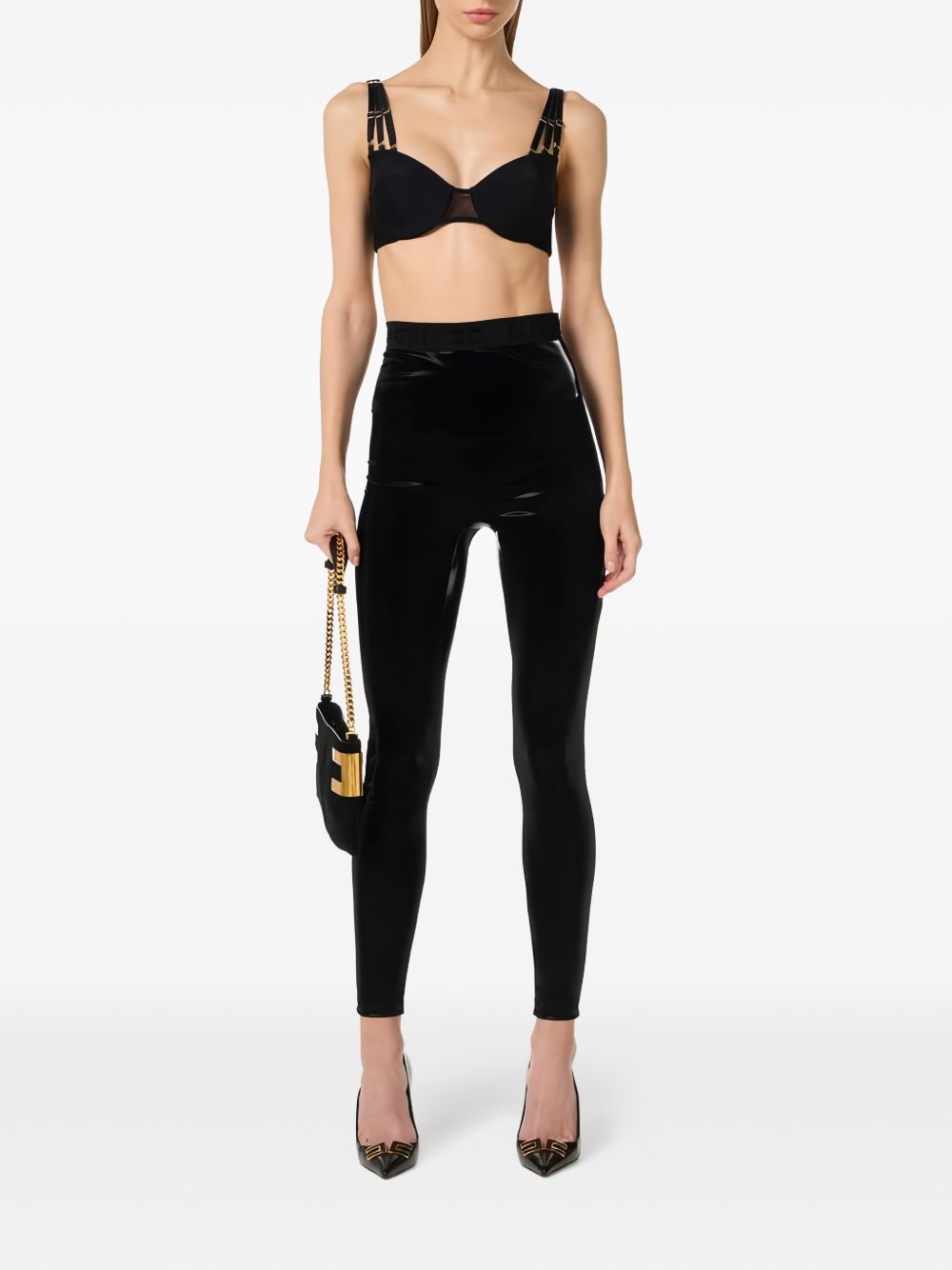 Elisabetta Franchi High-Waisted Logo Leggings Black
