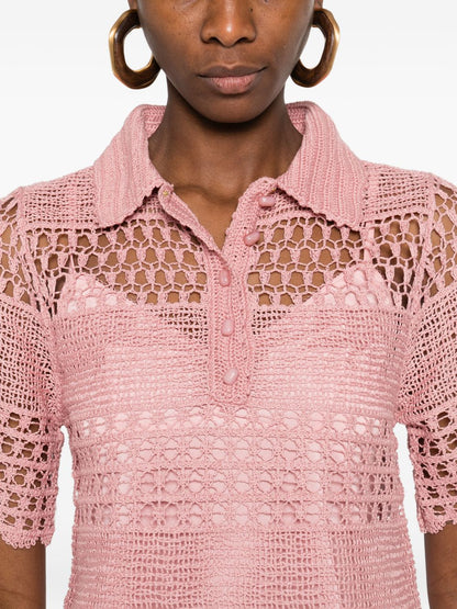 Zimmermann Crochet Cotton Polo Top Pink