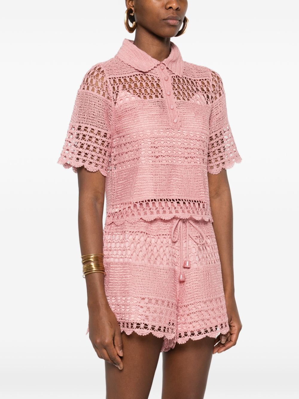 Zimmermann Crochet Cotton Polo Top Pink