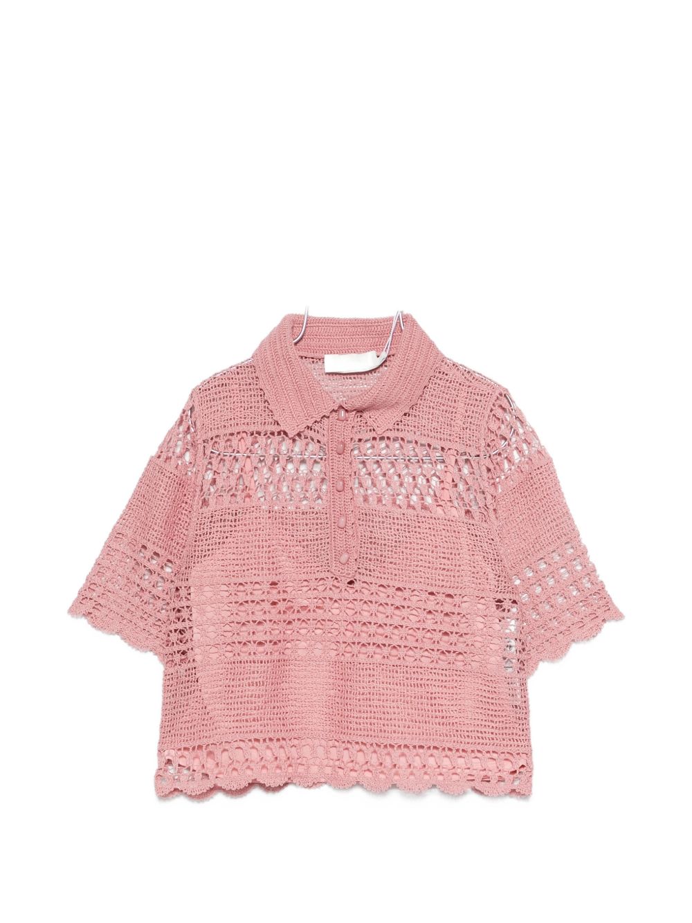 Zimmermann Crochet Cotton Polo Top Pink