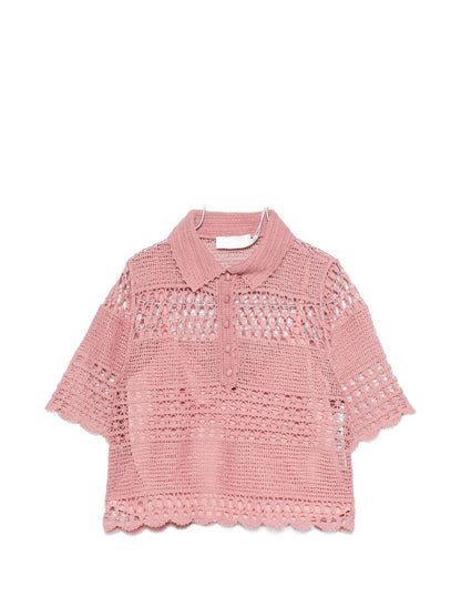 Zimmermann Crochet Cotton Polo Top Pink