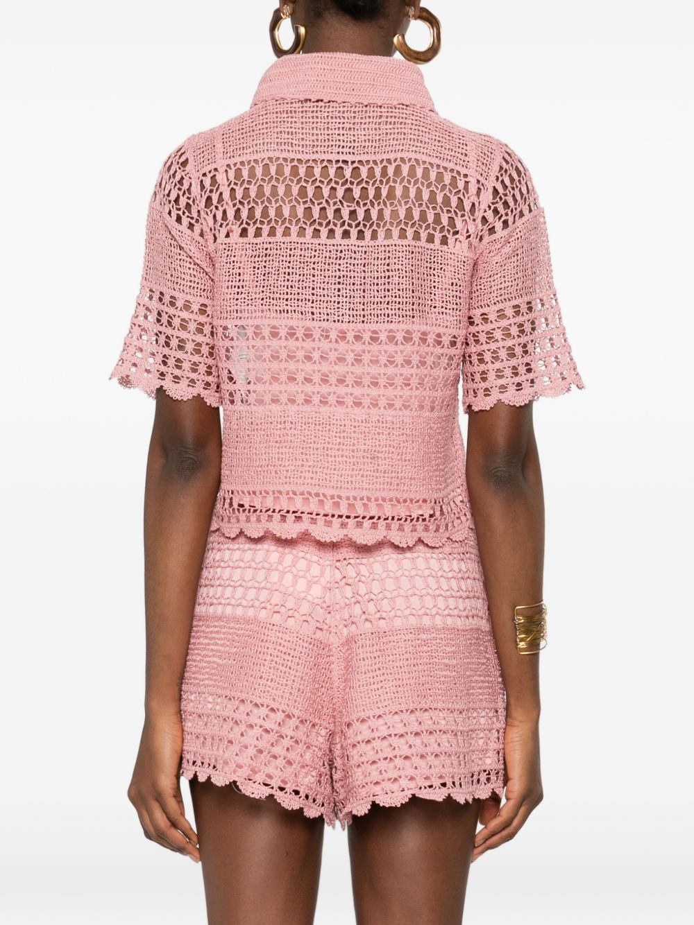 Zimmermann Crochet Cotton Polo Top Pink