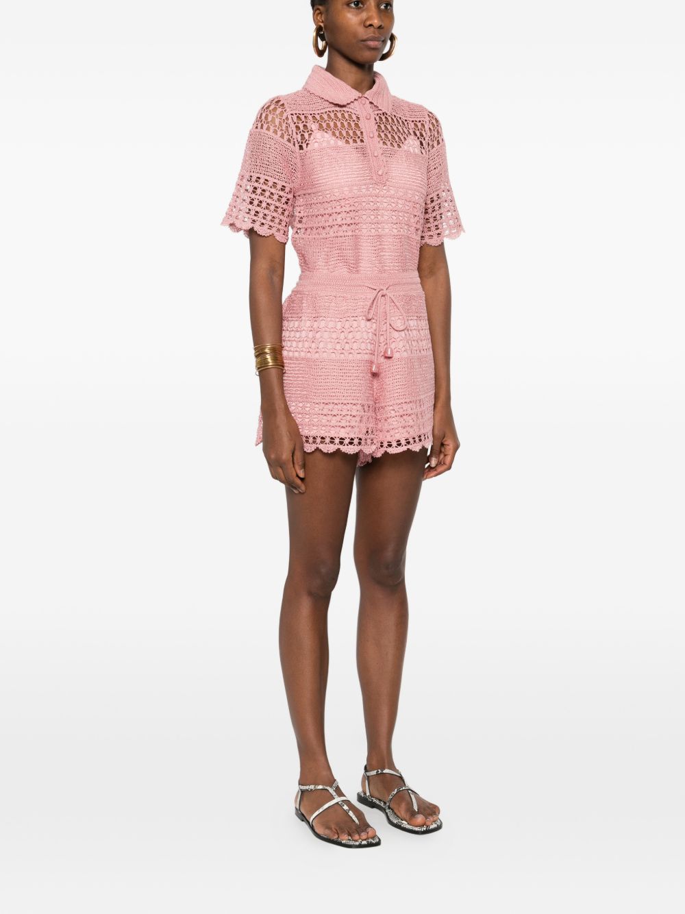 Zimmermann Crochet Cotton Scalloped Shorts Pink