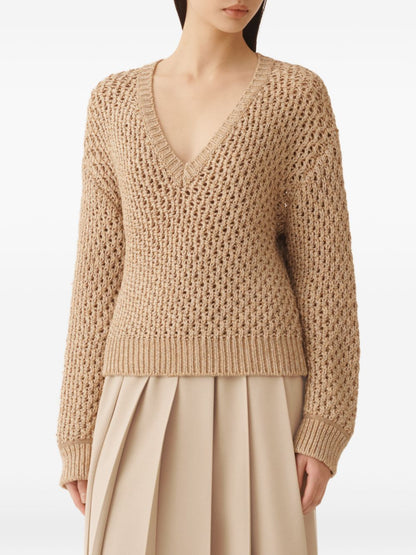 Fabiana Filippi V-neck Cotton Sweater Ivory