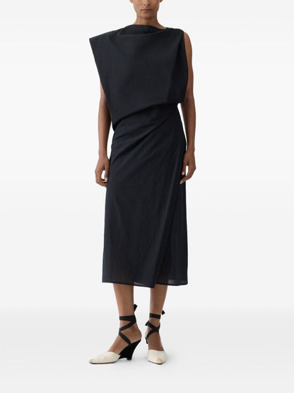 JACQUEMUS Draped Midi Sleeveless Dress Black