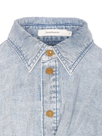 Zimmermann Rebellion Denim Tie Shirt Clear Blue