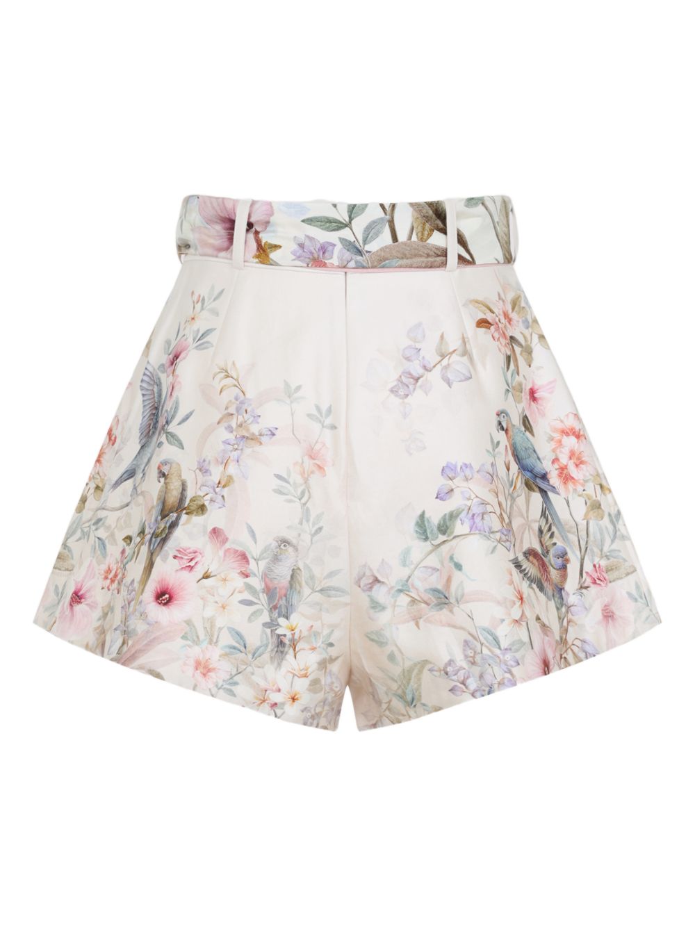 Zimmermann Floral Pleated Belted Shorts Beige
